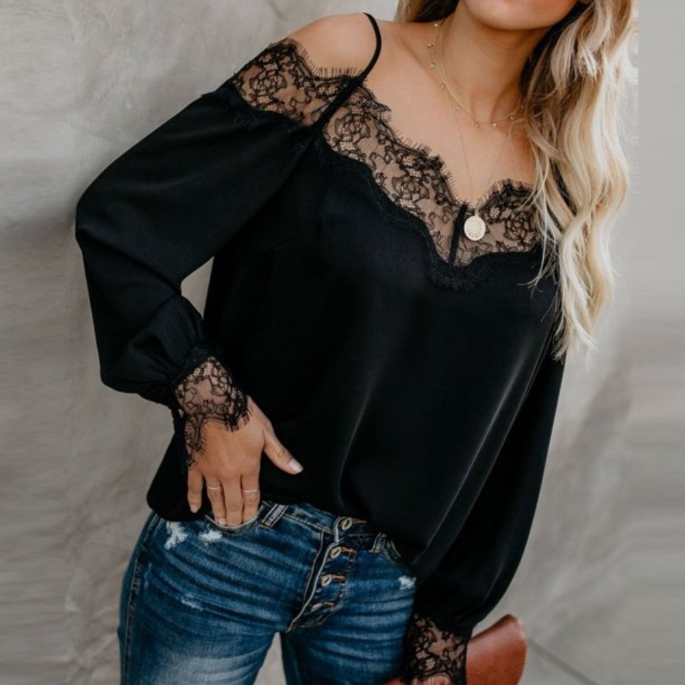Long Sleeve Camisole Lace Blouse